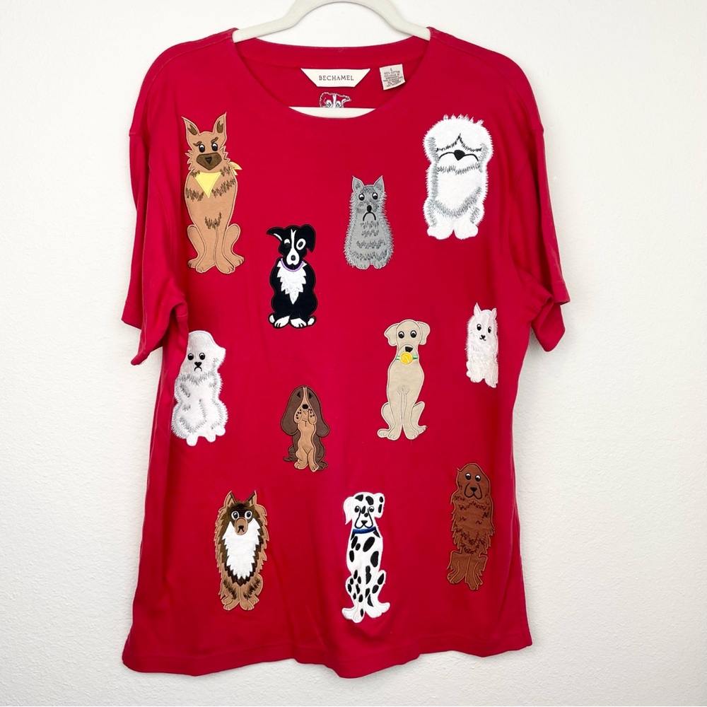 Vintage Bechamel Dog Appliqué Shirt German Shepherd Schnauzer Dalmatian Cotton